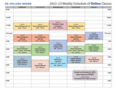 Weekly schedule of online classes - BOTTOM